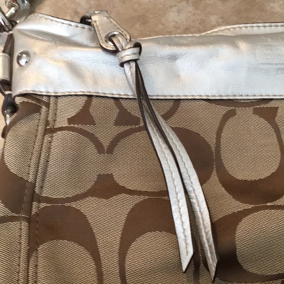 Coach Slouchy Signature Logo Tote Metallic Leather Large Handbag - Picture 5 of 14